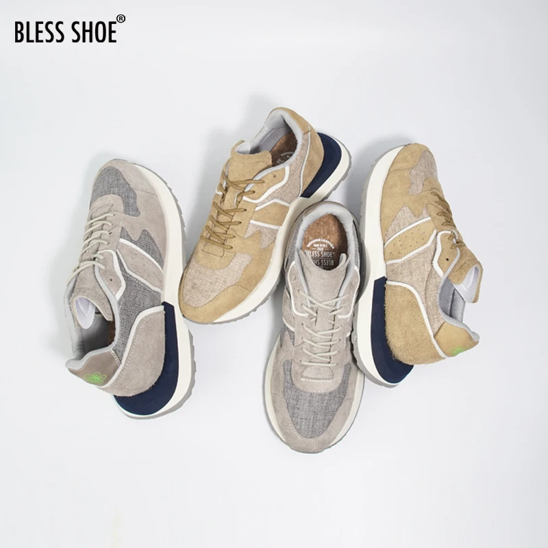 BLESS SHOE VNTG-XL 夏季透气复古慢跑鞋厚底防滑耐磨增高休闲鞋