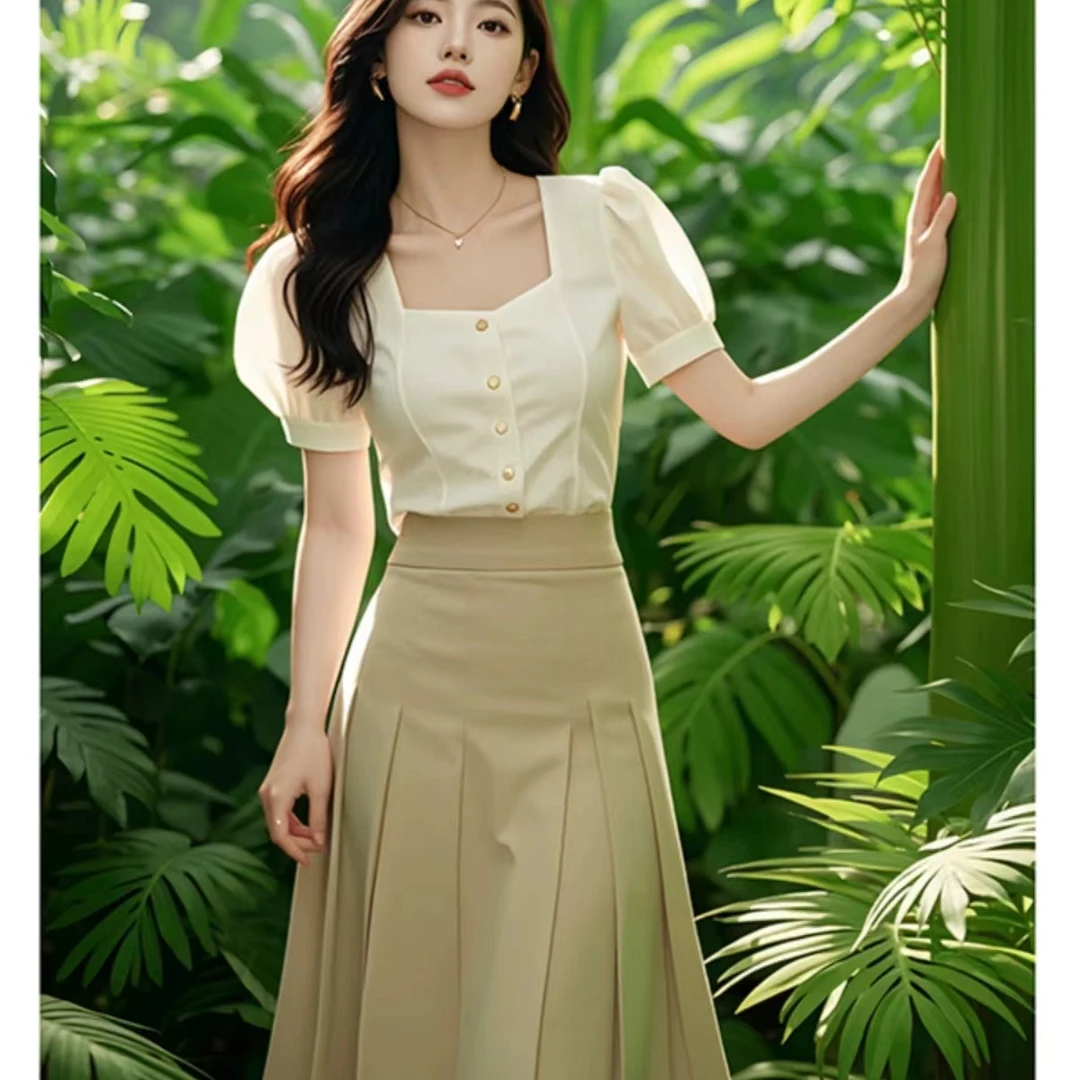 2024夏季女装优雅女神范时尚干练气质职业衬衫半身裙两件套装丽