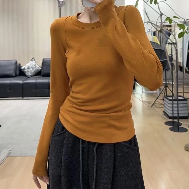 （小暖炉）2024新款打底衫女百搭休闲时尚磨毛发热锁温纯色上衣女潮