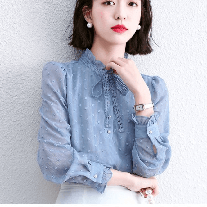 秋装2023年新款高档雪纺衬衫女士别致上衣减龄漂亮洋气小衫早秋季