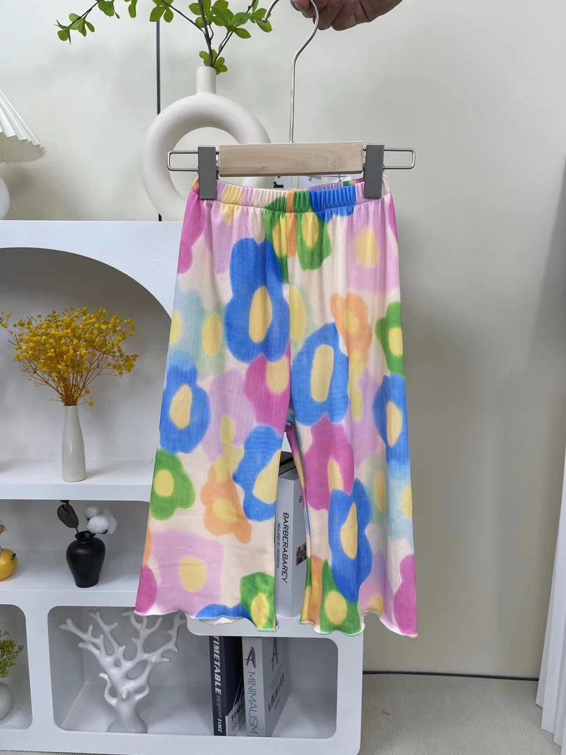 女童夏季直筒裤儿童宽松时尚防蚊裤薄款韩版碎花裤子高腰宝宝裤子