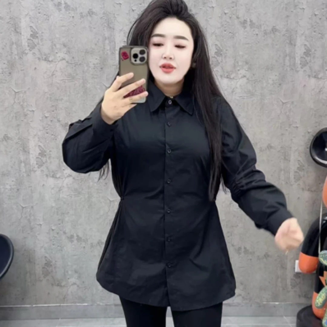 欧货轻熟风中长款收腰宽松显瘦休闲百搭气质衬衫