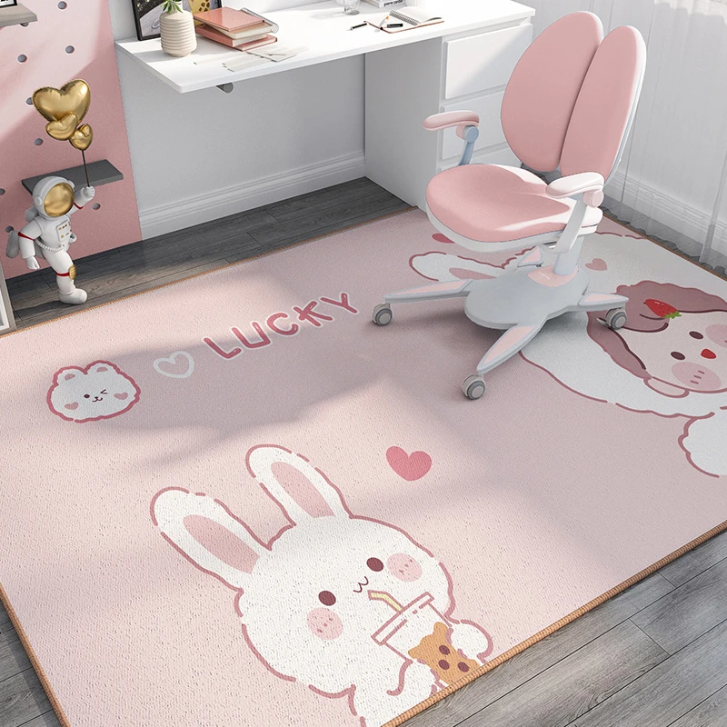 儿童地毯阅读区地垫女孩房间学习椅子转椅防滑垫子卧室可爱床边毯