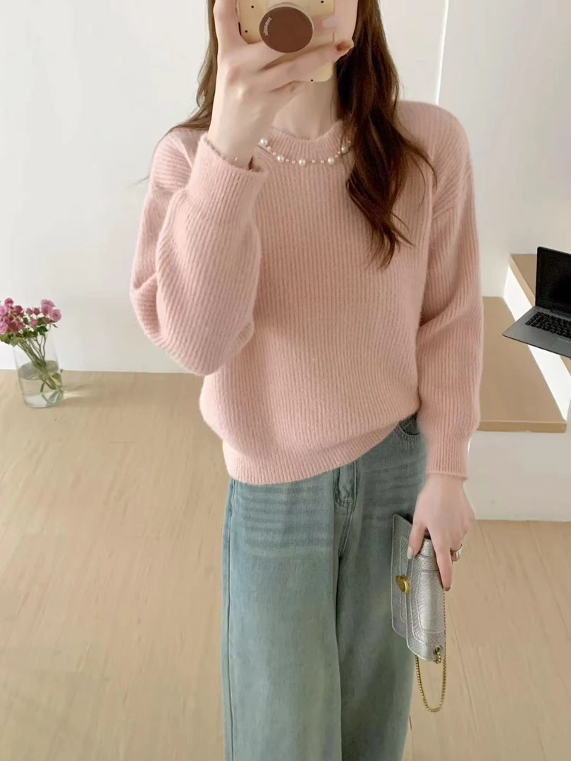 亮丝镂空焊珠彩色时尚洋气打底毛衣