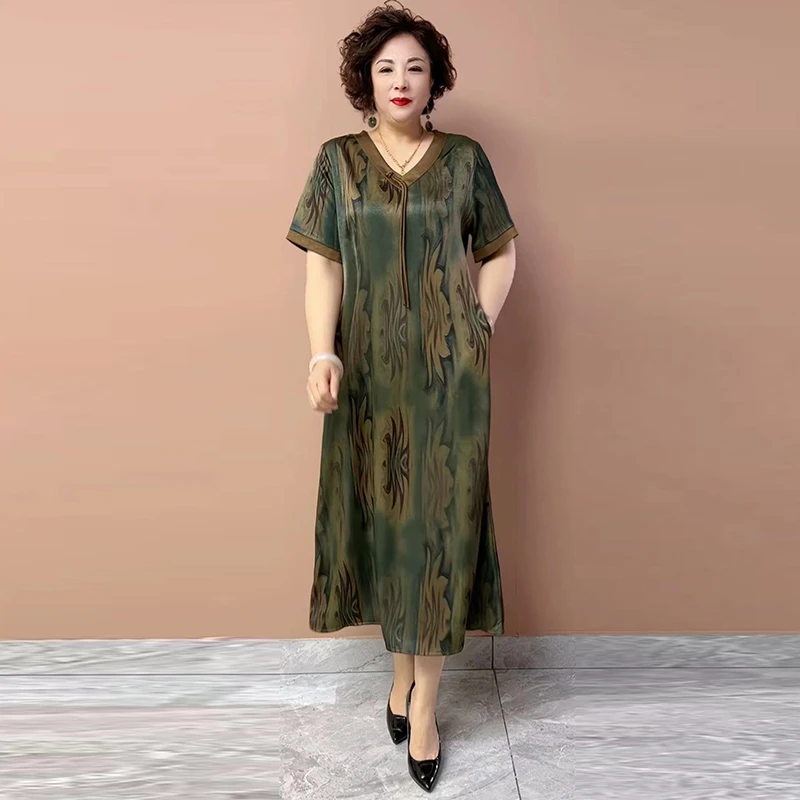 加肥加大码200斤连衣裙夏季新款宽松遮肚显瘦高档女装中长裙洋气