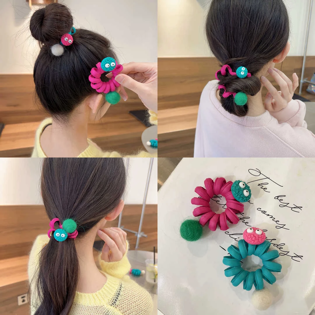 可爱煤球饼干电话线发圈头绳高级感橡皮筋女扎头发绳时尚高弹力潮