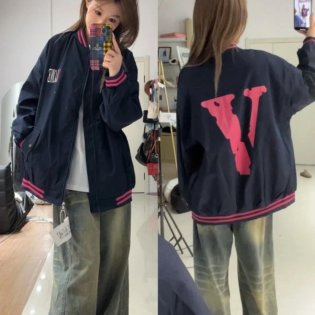 春秋季外套女潮流慵懒风复古百搭宽松学生装字母印花港味情侣夹克