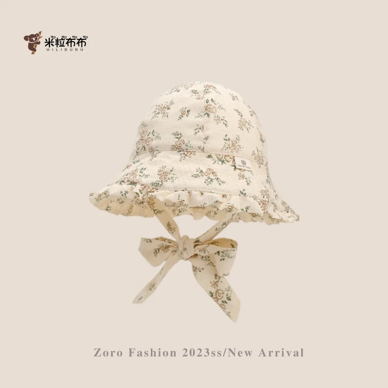 宝宝帽子春秋洋气女宝公主渔夫帽儿童大帽檐遮阳帽女孩碎花春夏帽
