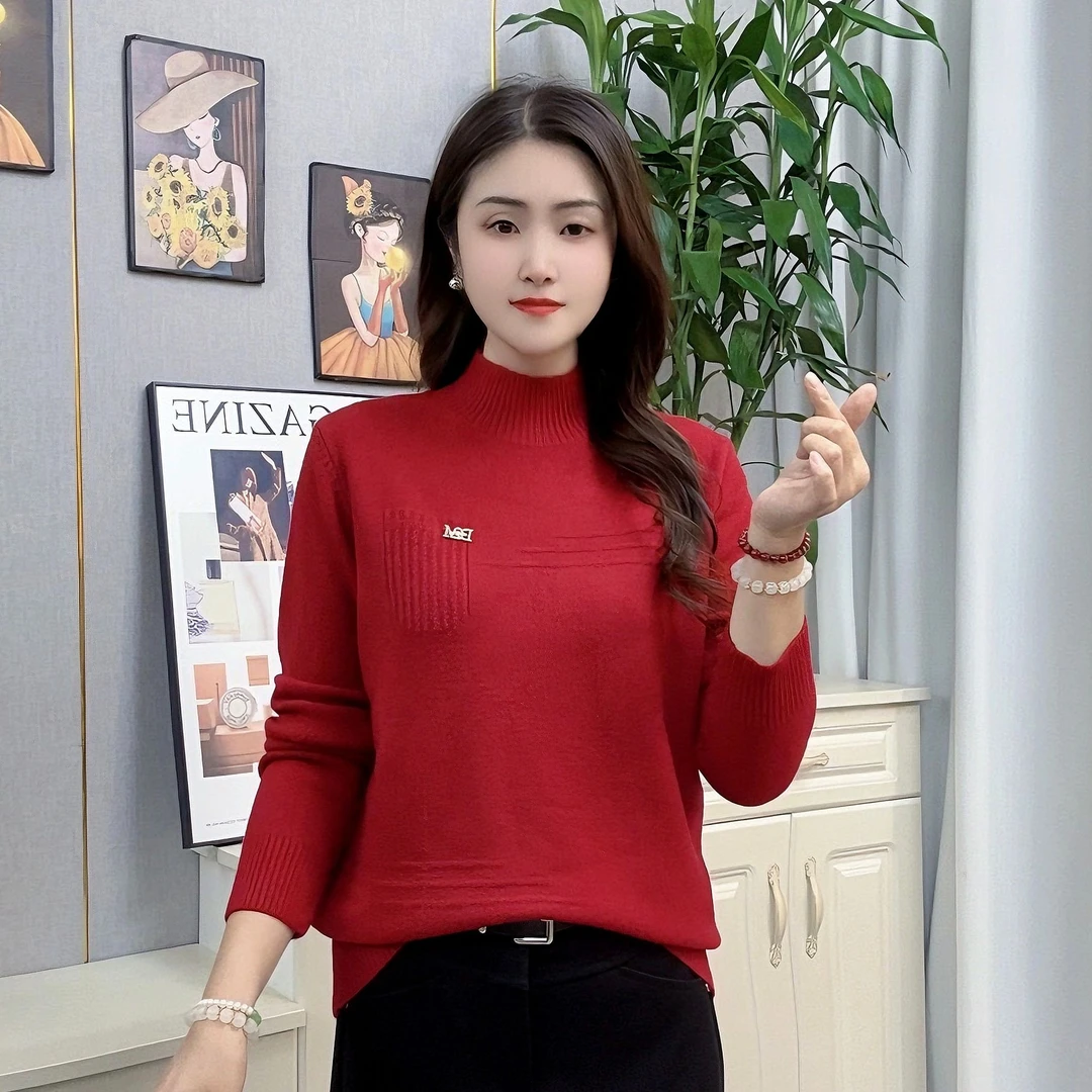 秋冬新款针织衫女洋气减龄半高领套头打底衫时尚宽松百搭加厚毛衣