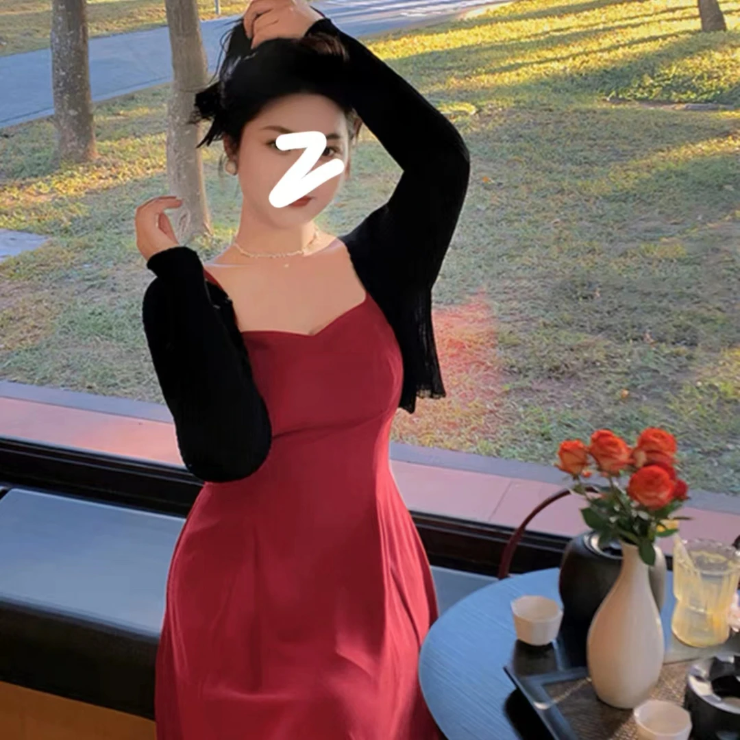 【小稳定制】大码秋季鸡心领梦露裙复古气质收腰纯欲法式吊带连衣裙