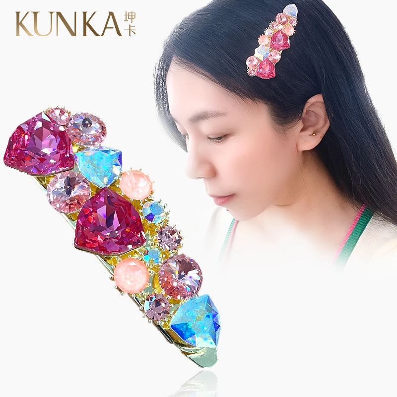 kunka/坤卡 合金皮质发饰 异形施家奢华侧边刘海夹简约头饰甜美