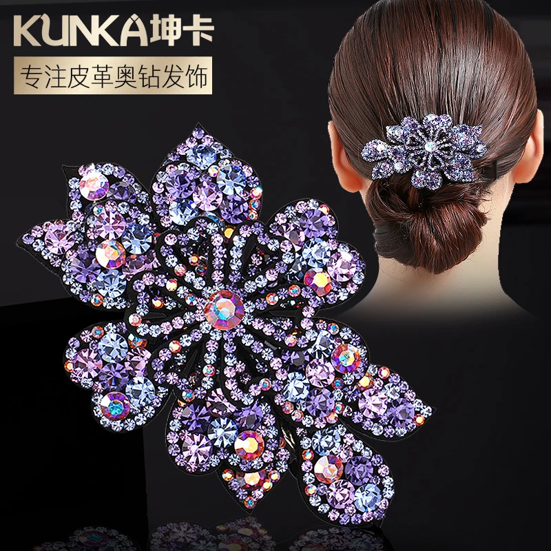 kunka/坤卡 非金属皮质发饰 气质优雅满钻发夹简约横夹