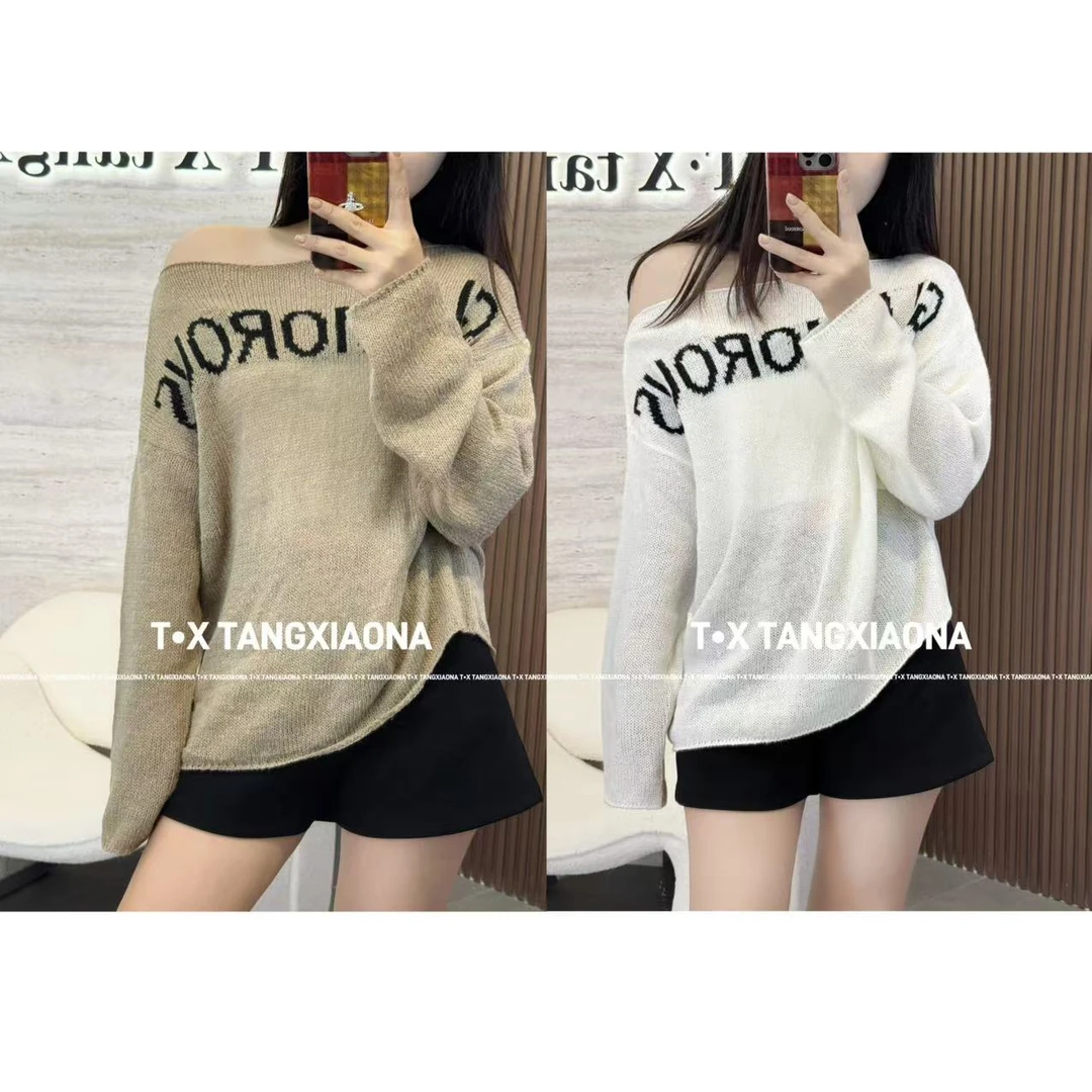 T•X 【悠闲派】慵懒风设计感针织字母薄款外穿套头一字肩针织衫毛衣
