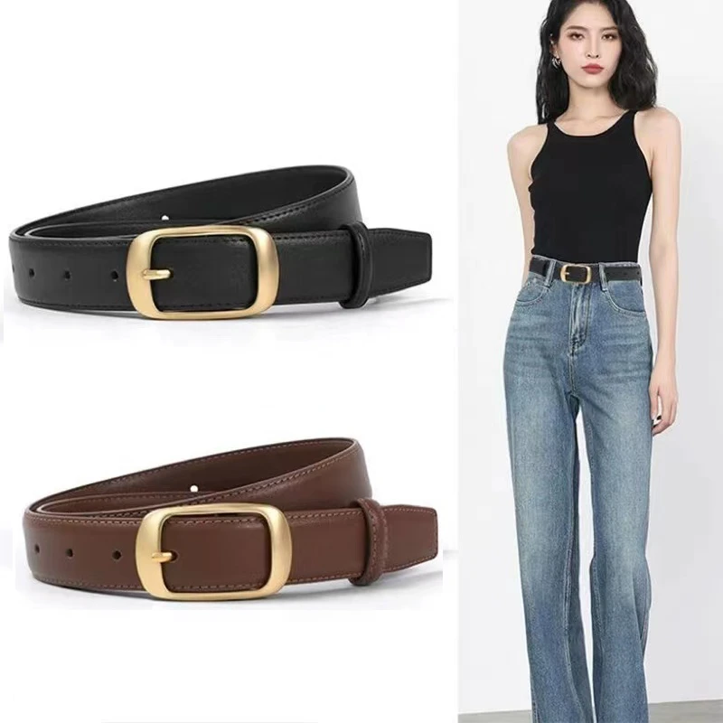 皮带女款真皮百搭简约牛皮腰带女士针扣时尚高档港风装饰牛仔裤带
