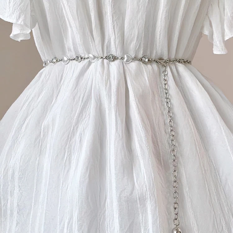 爱心珍珠腰链配裙子裤子水钻装饰西装修身束腰夏季ins链条细腰带