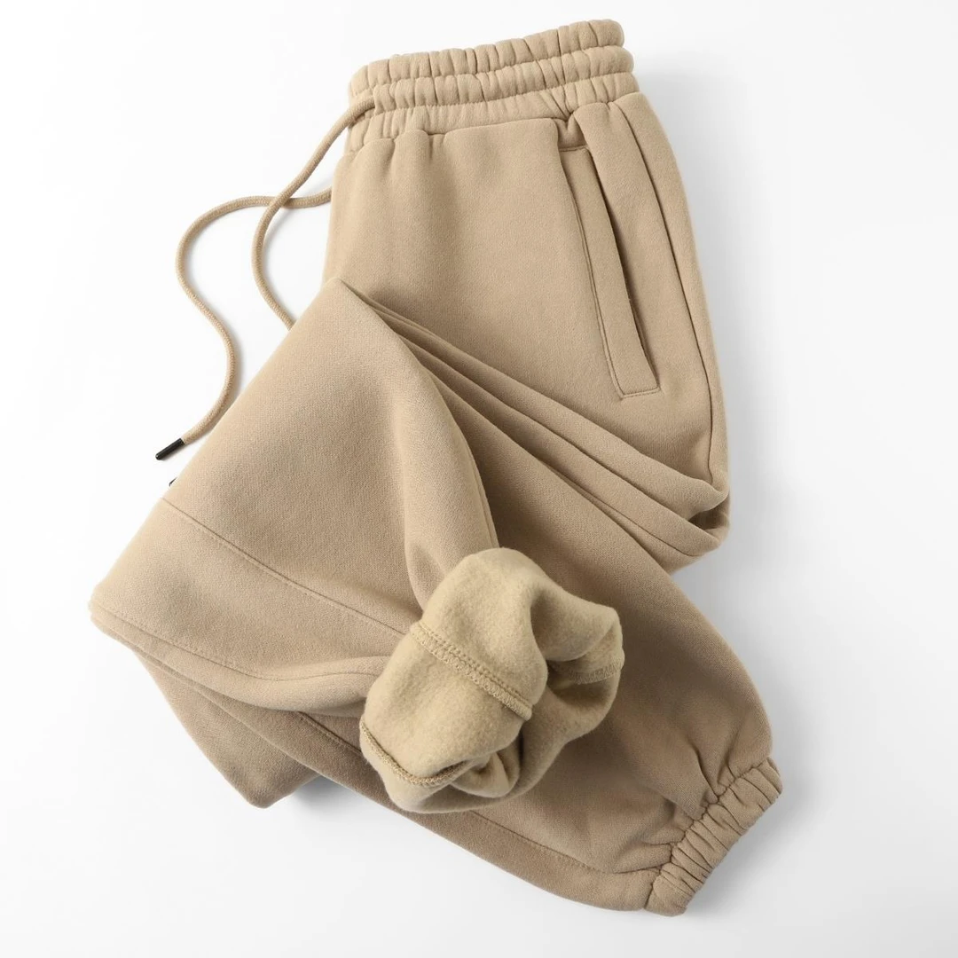 神仙好裤！秋冬重磅卡其色纯色加绒加厚束脚卫裤男日系复古长裤