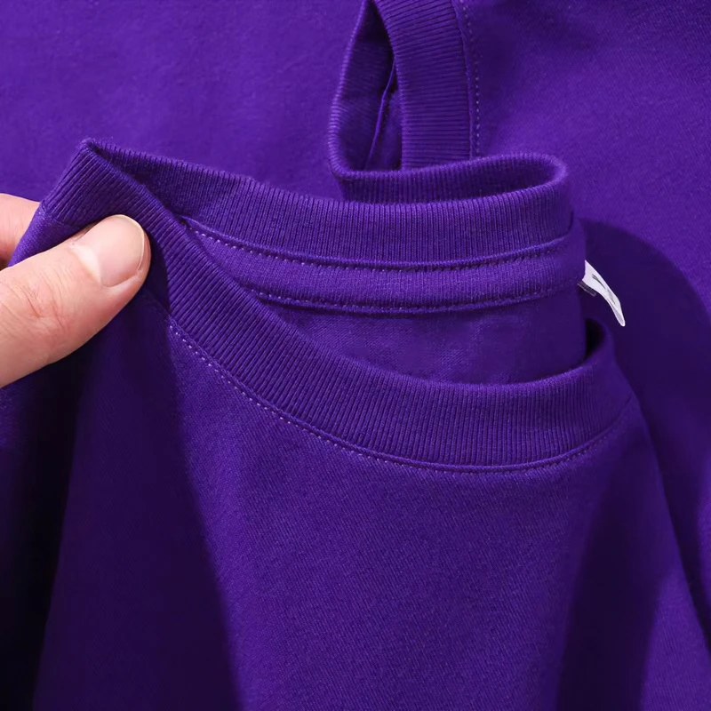 木槿紫170g重磅葡萄紫短袖T恤女深紫色显白圆领上衣男大码基础款