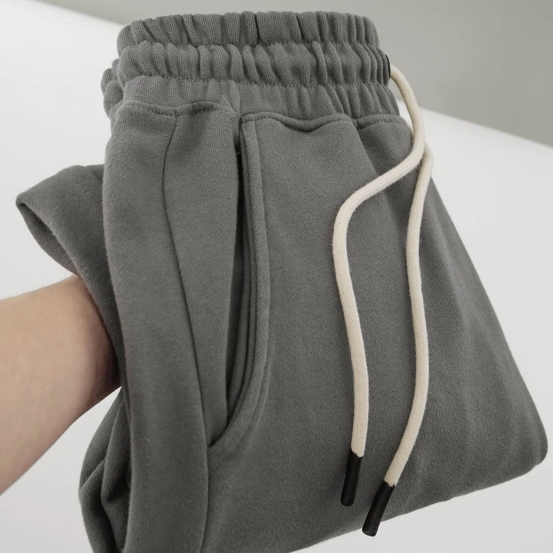 高级灰深灰色470g重磅加绒束口卫裤女秋 炭灰色运动裤女潮ins抽绳
