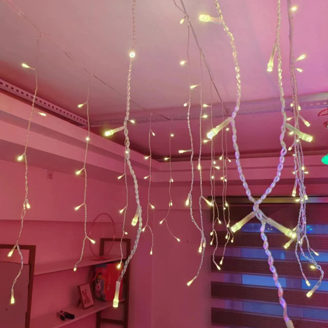 装饰彩灯新年下垂60cm窗帘瀑布挂灯【暖色】 L07 4米120灯