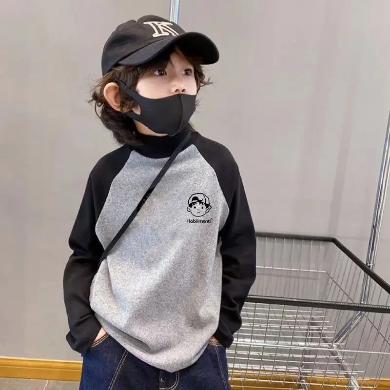 儿童新款德绒秋冬贴身打底衫t男童帅气加厚保暖中大童中领内搭T恤