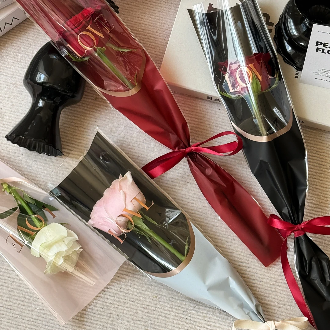 【花姿材】花店新款LOVE烫金单支袋单支玫瑰单支袋情人节新款高端