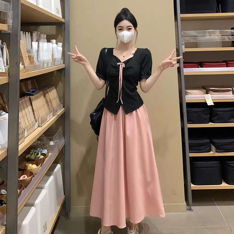 大码女装连衣裙2025夏季新款假两件气质胖MM减龄显瘦中长款裙子