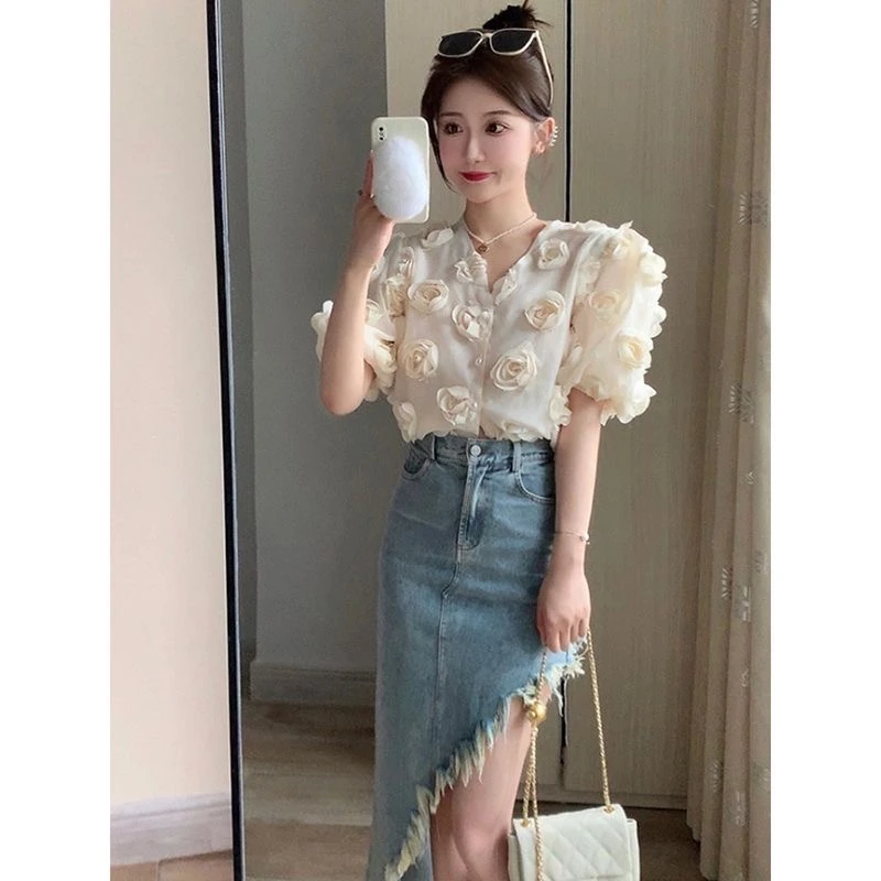 471-480夏季女装短袖显瘦气质短款小众修身设计感针织棉上衣T恤
