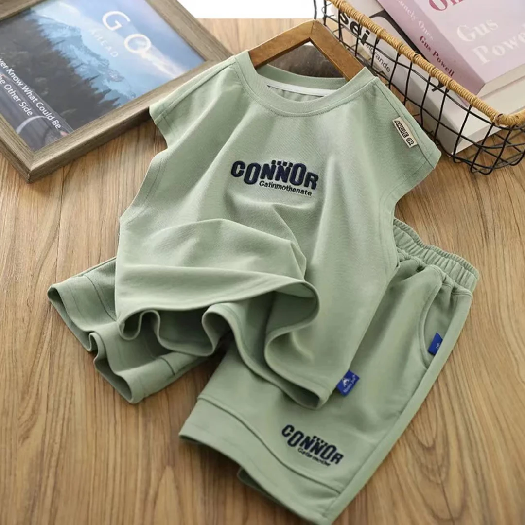 男童夏季套装儿童无袖背心短裤两件套2024新款男孩凉感运动服洋气