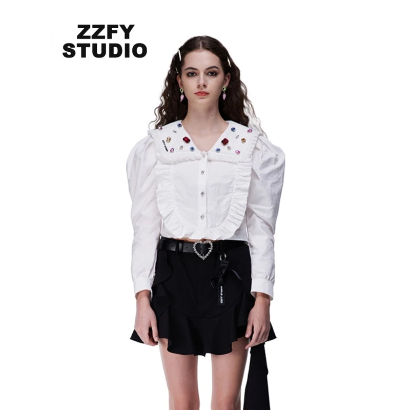 【超总专属】ZZFY STUDIO 白色镶钻饰长袖衬衫 23CCY111026W