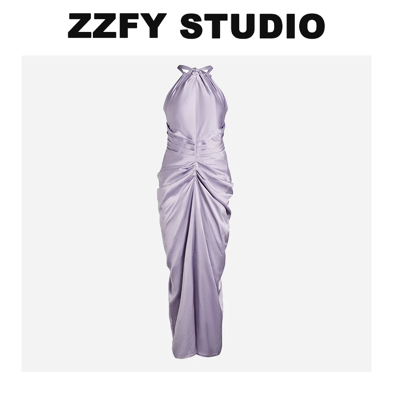 ZZFYSTUDIO挂脖抽褶收腰小礼服裙子24YLYQ140013Z