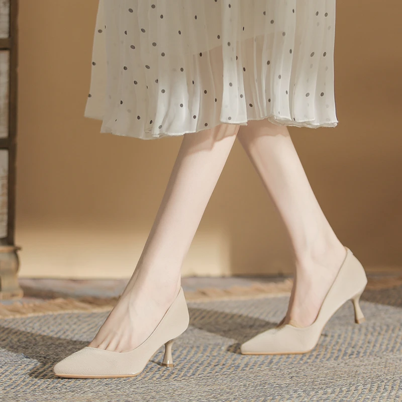 法式浅口高跟鞋女2024春秋新款简约百搭气质温柔上班裸色细跟单鞋
