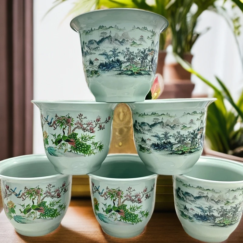 200#6个装青山水+青孔雀牡丹各3个【送托盘】口径19.5cm/高度15cm