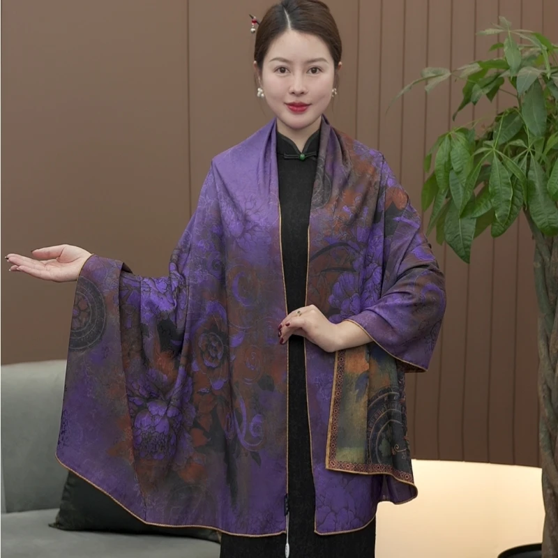 JZ054【紫韵】 180x70香云纱花萝新款围巾丝巾披肩气质时尚百搭女士