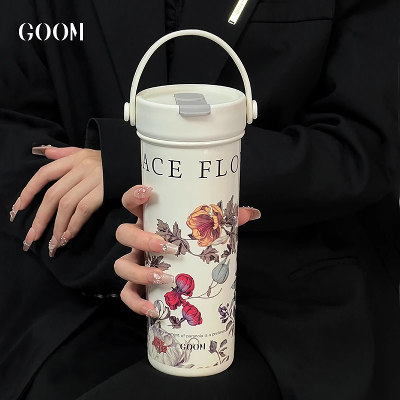 【老师礼物】GOOM繁花似锦保温杯新款高颜值原创设计水杯吸管杯杯子