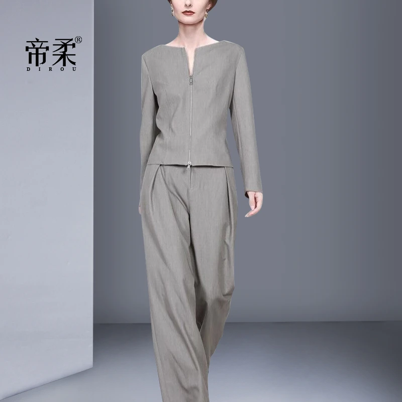 洋气修身薄外套阔腿裤套装2025春秋新款大牌范气质显瘦两件套