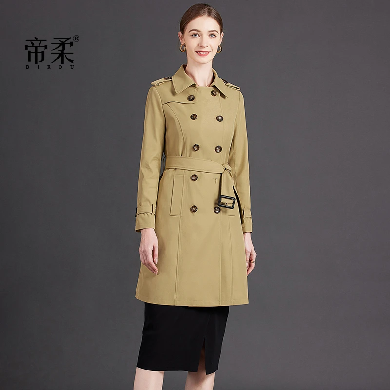 帝柔流行时尚中长款风衣2025春秋季新款女装收腰显瘦双排扣外套
