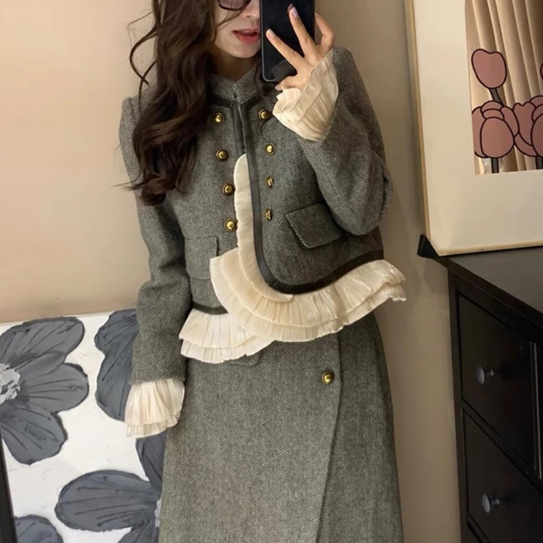 【天青色等烟雨】复古日常可穿夹棉套装名媛风套装气质秋冬