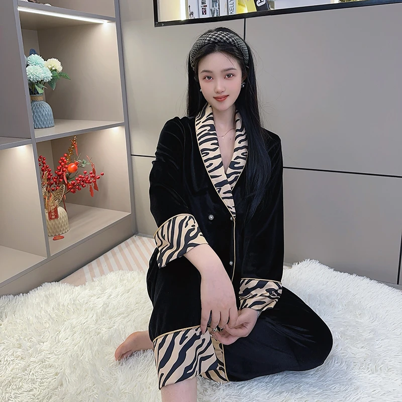 2025秋冬新款金丝绒睡衣女长袖长裤高级感可外穿双面绒家居服套装