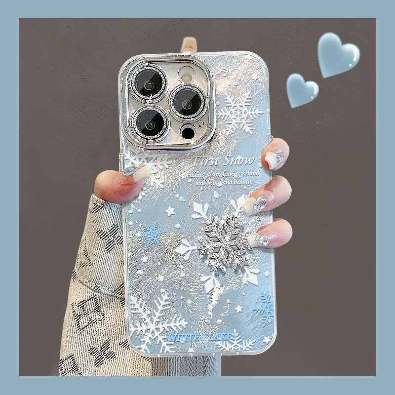 钻石雪花公仔适用苹果vivo华为oppo小米iPhone16精孔冰川纹手机壳