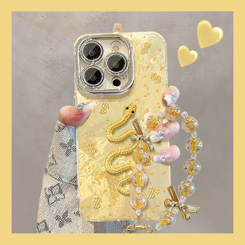 金蛇贴件适用苹果15华为vivo/oppo小米iPhone16精孔冰川纹手机壳