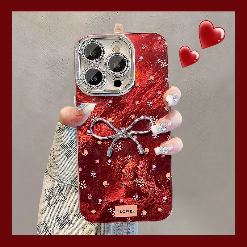 金属蝴蝶结适用苹果vivo华为oppo小米iPhone16精孔冰川纹手机壳