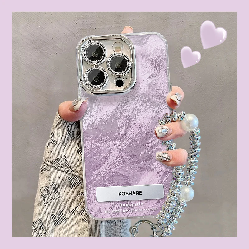 适用苹果vivo华为oppo小米iPhone16紫色渐变精孔冰川纹支架手机壳