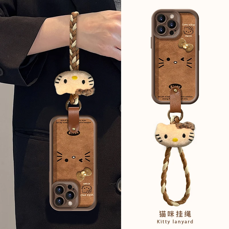 kt猫公仔适用苹果16promax华为vivo女款oppo小米天眼羊皮手机壳