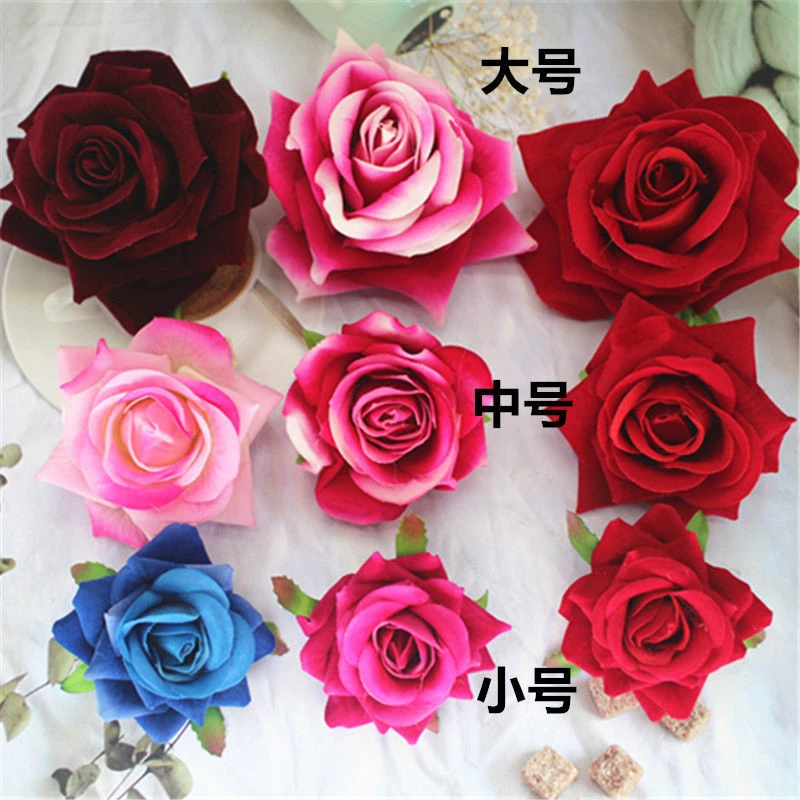 大中小号DIY仿真工艺绒布玫瑰花头花朵绢花胸花拍摄道具拱门花饰