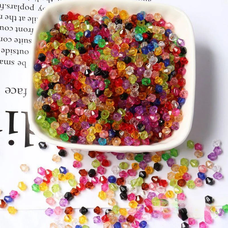 4mm菱形珠子尖珠DIY手工串珠材料 亚克力仿水晶散珠 饰品配件