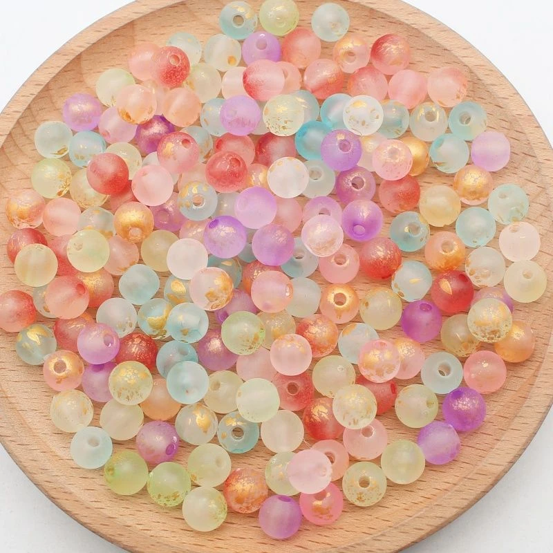 8/10mm亚克力古风磨砂洒金仿琉璃圆珠DIY手工串珠散珠配件材料