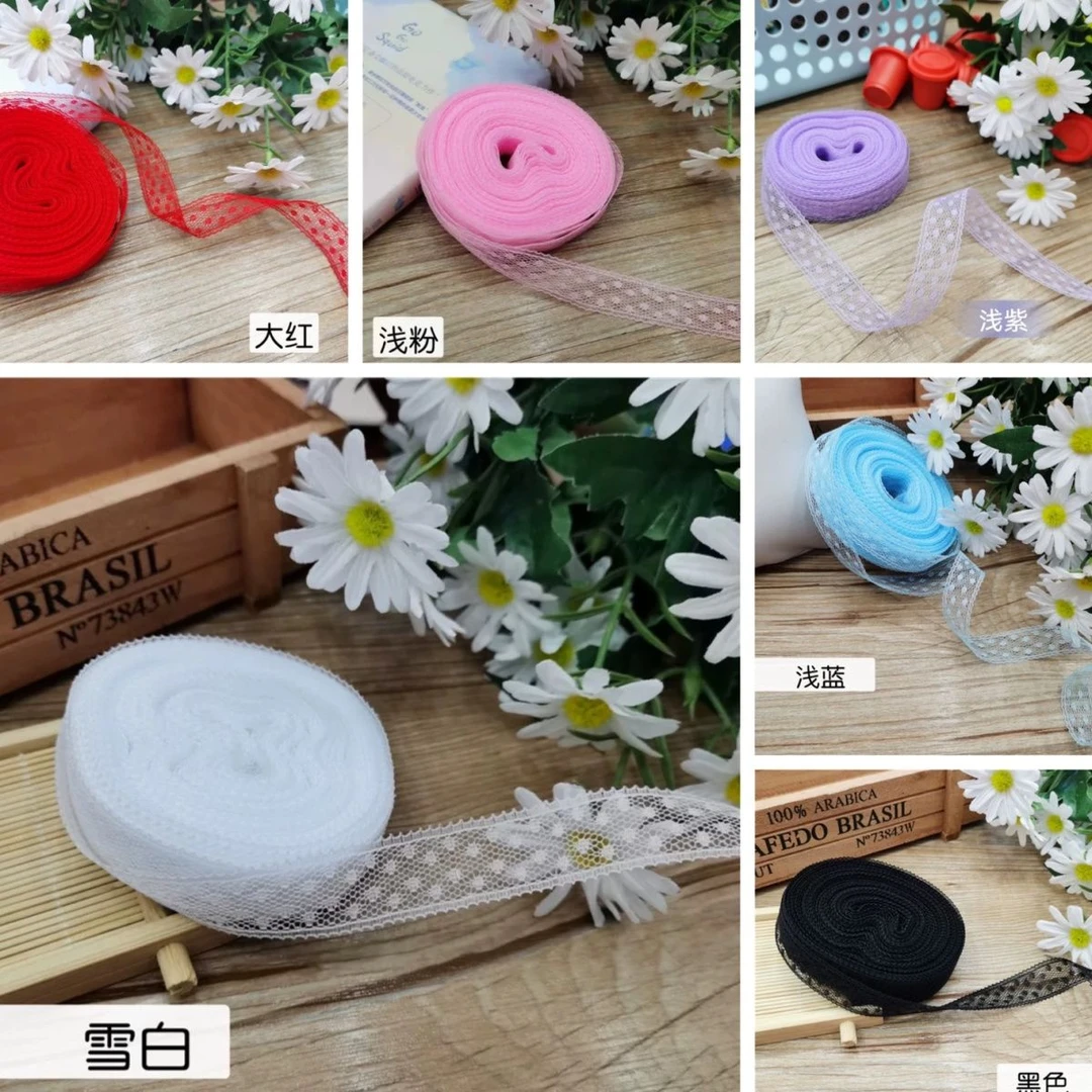 1.5cm彩色无弹狗牙边点点蕾丝花边镶边发带礼品包装手工鲜花装饰