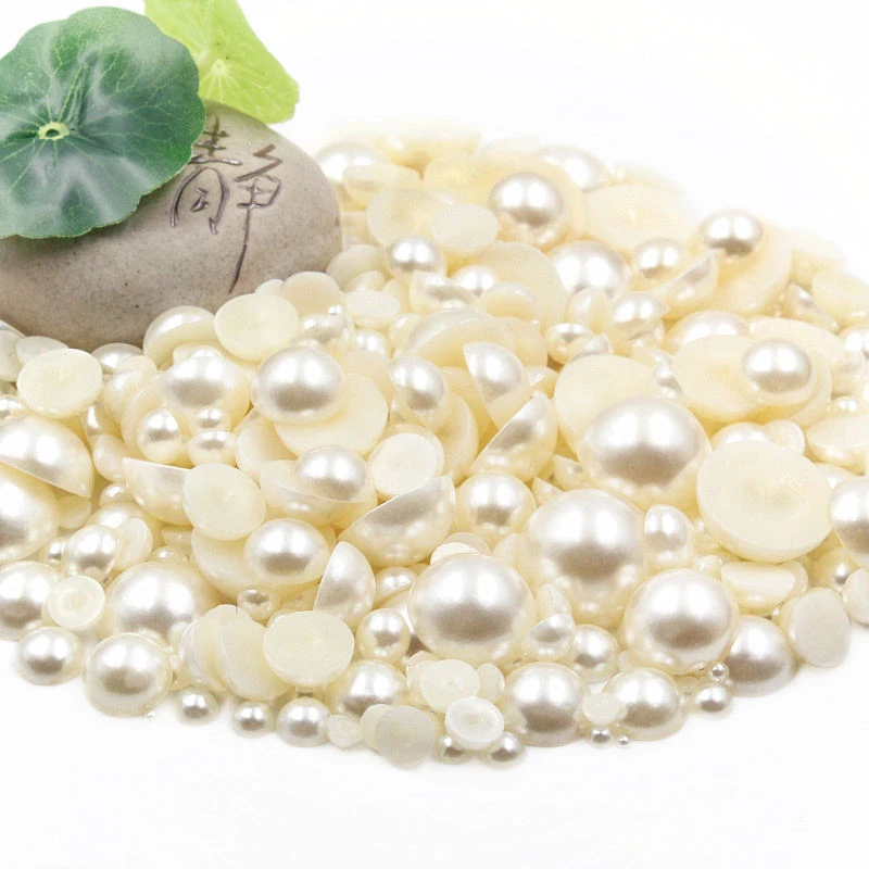 【买二送一】diy手工珍珠平底立体半圆珍珠米白色半面仿真