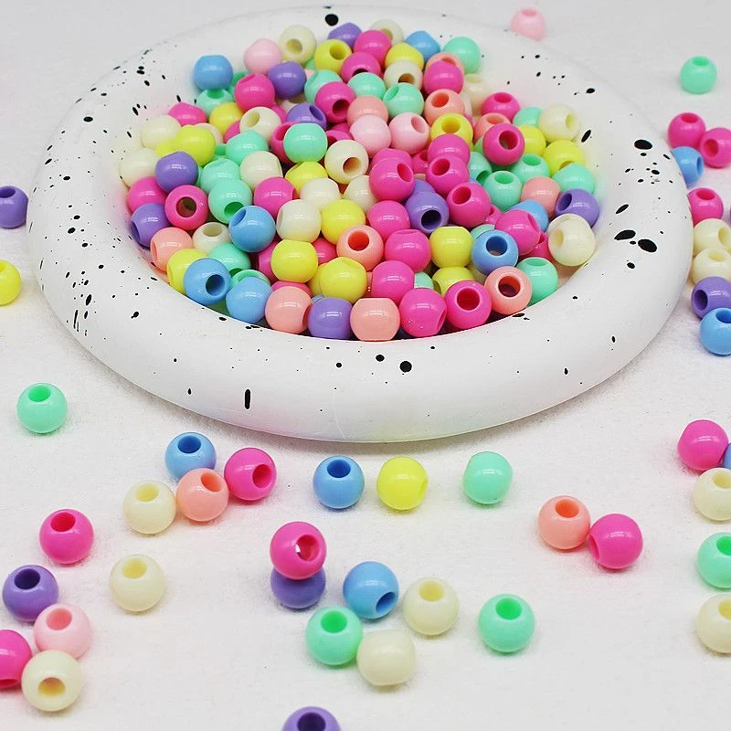 DIY饰品配件马卡龙发圈串珠材料10MM彩色亚克力大孔散珠子圆珠