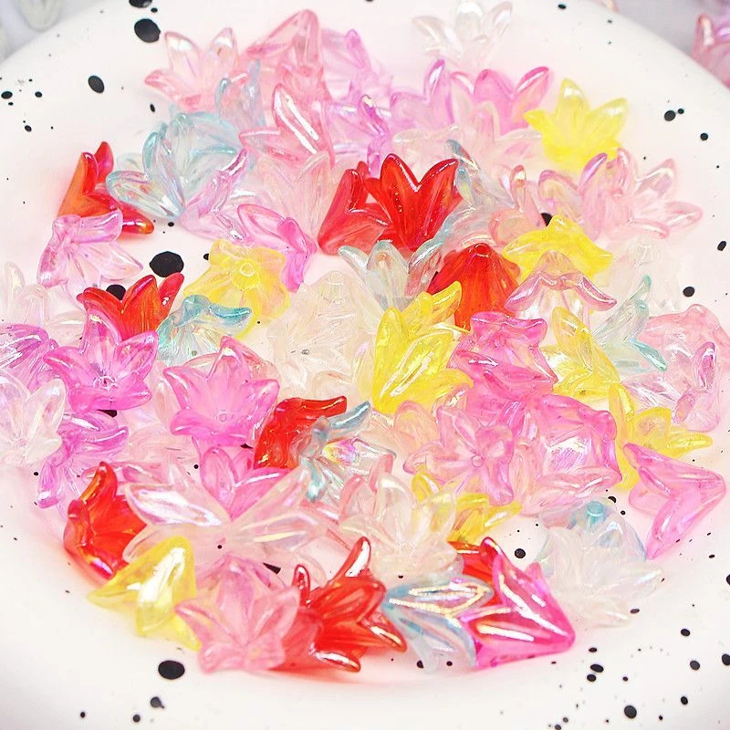 新款镀AB彩铃兰花花瓣DIY串珠配件五角花珠批发菱形发簪头饰配件